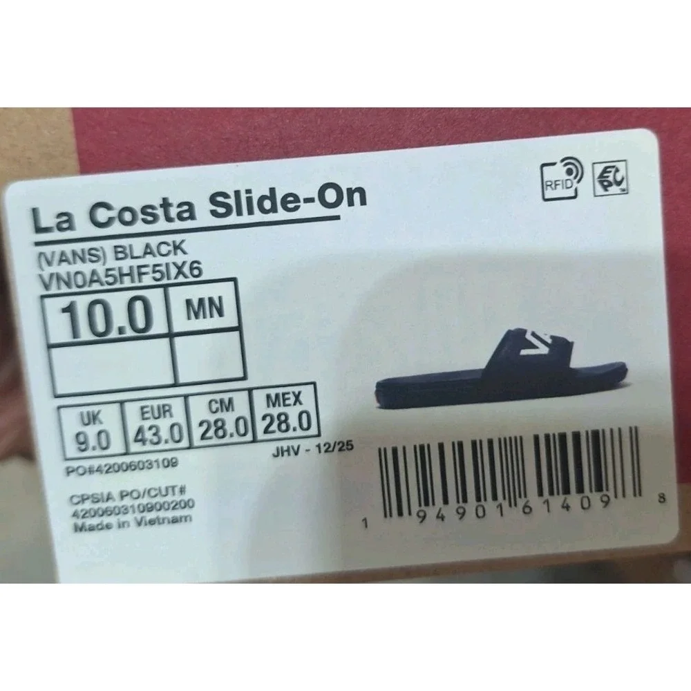 Vans La Costa Slide-On Slides Black White Sandals Men's Size 10 NWOB 2025